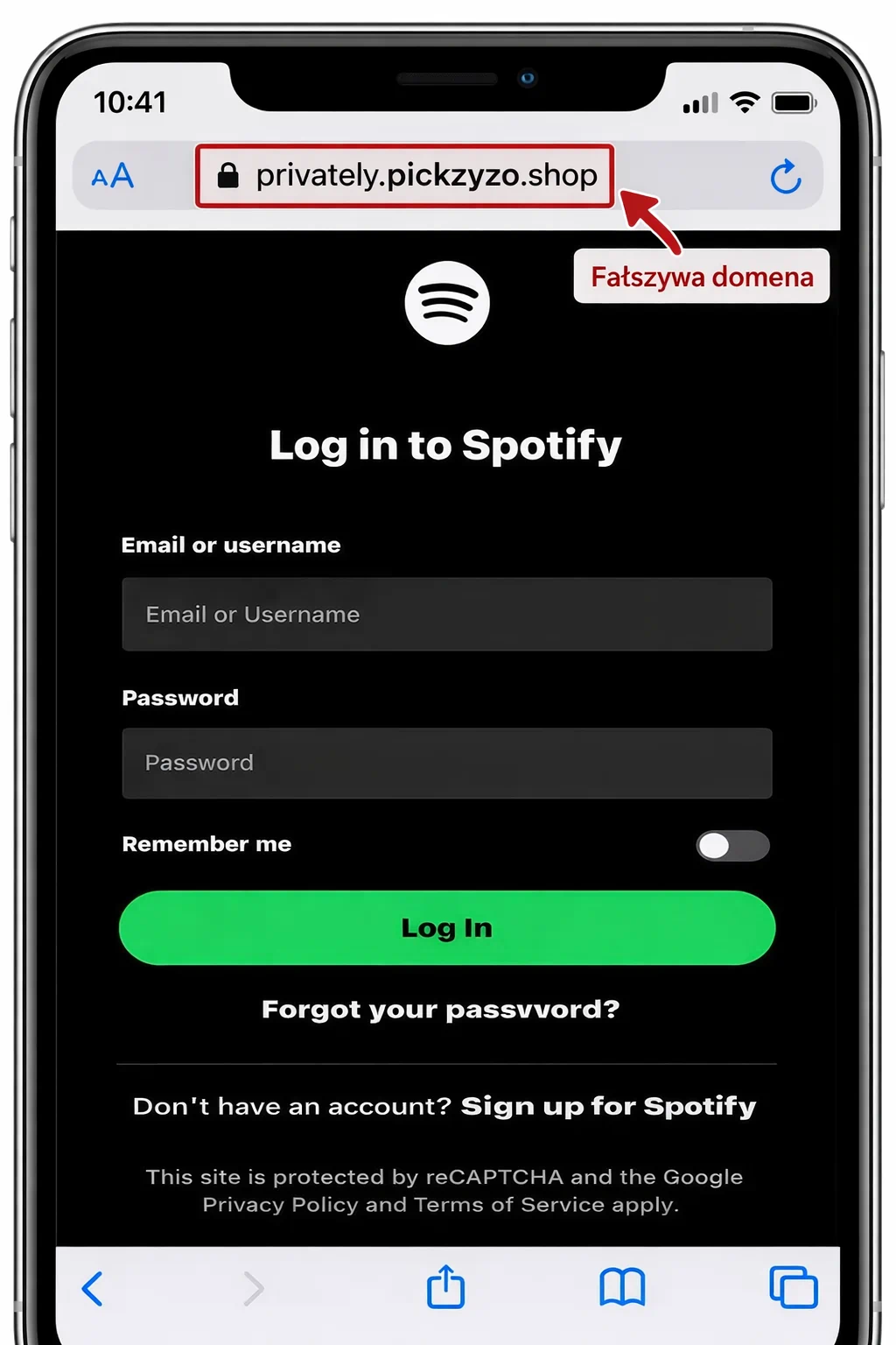 Fałszywy e-mail Spotify: przycisk „Stay Premium” prowadzi do podrobionej strony — przykład próby wyłudzenia danych (phishing)